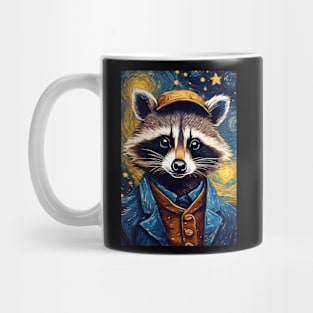 Cool Raccoon Animal  Portrait Painting in a Van Gogh Starry Night Art Style Mug